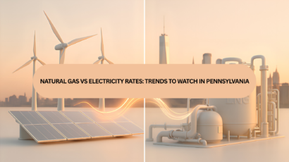Natural gas pipeline and power lines in Pennsylvania countryside representing the state's energy infrastructure