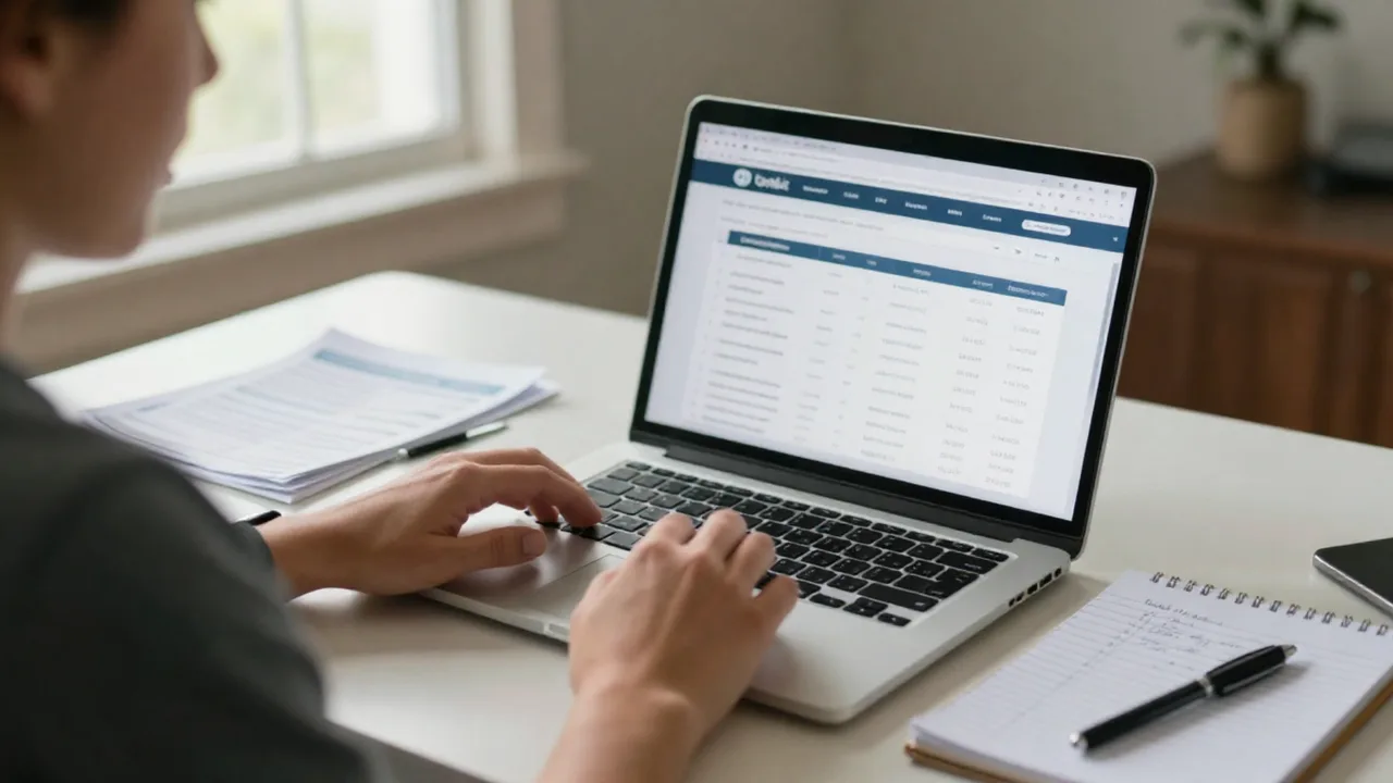 Person reviewing energy bills with laptop open