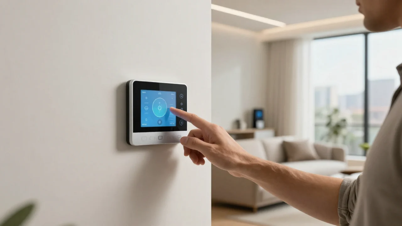 Technician programming a smart thermostat to optimize energy efficiency in a New York home