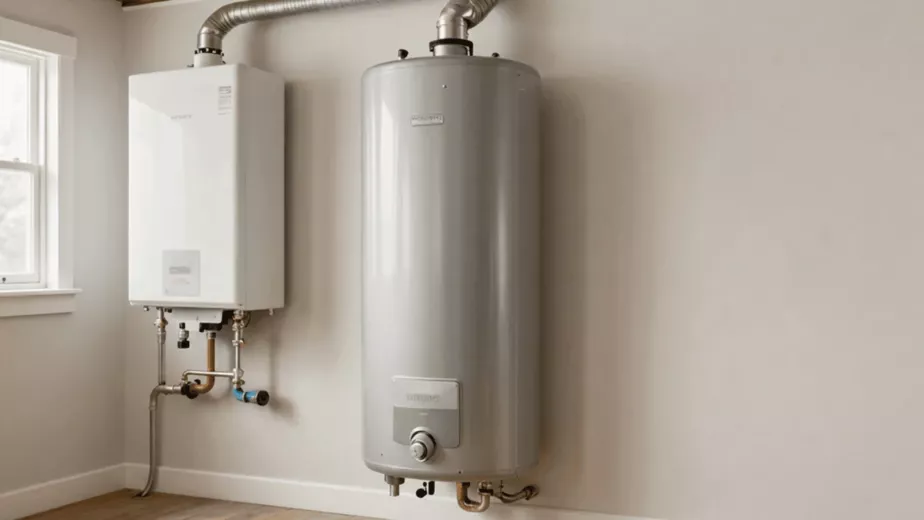 Gas and electric water heaters installed side by side in a Pennsylvania home utility room