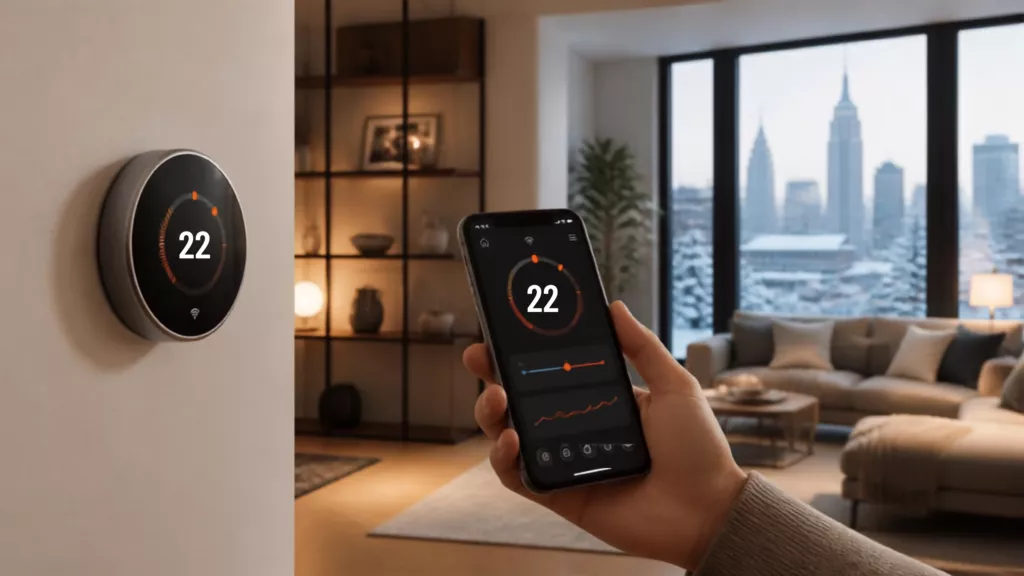 Homeowner controlling a smart thermostat using a mobile app