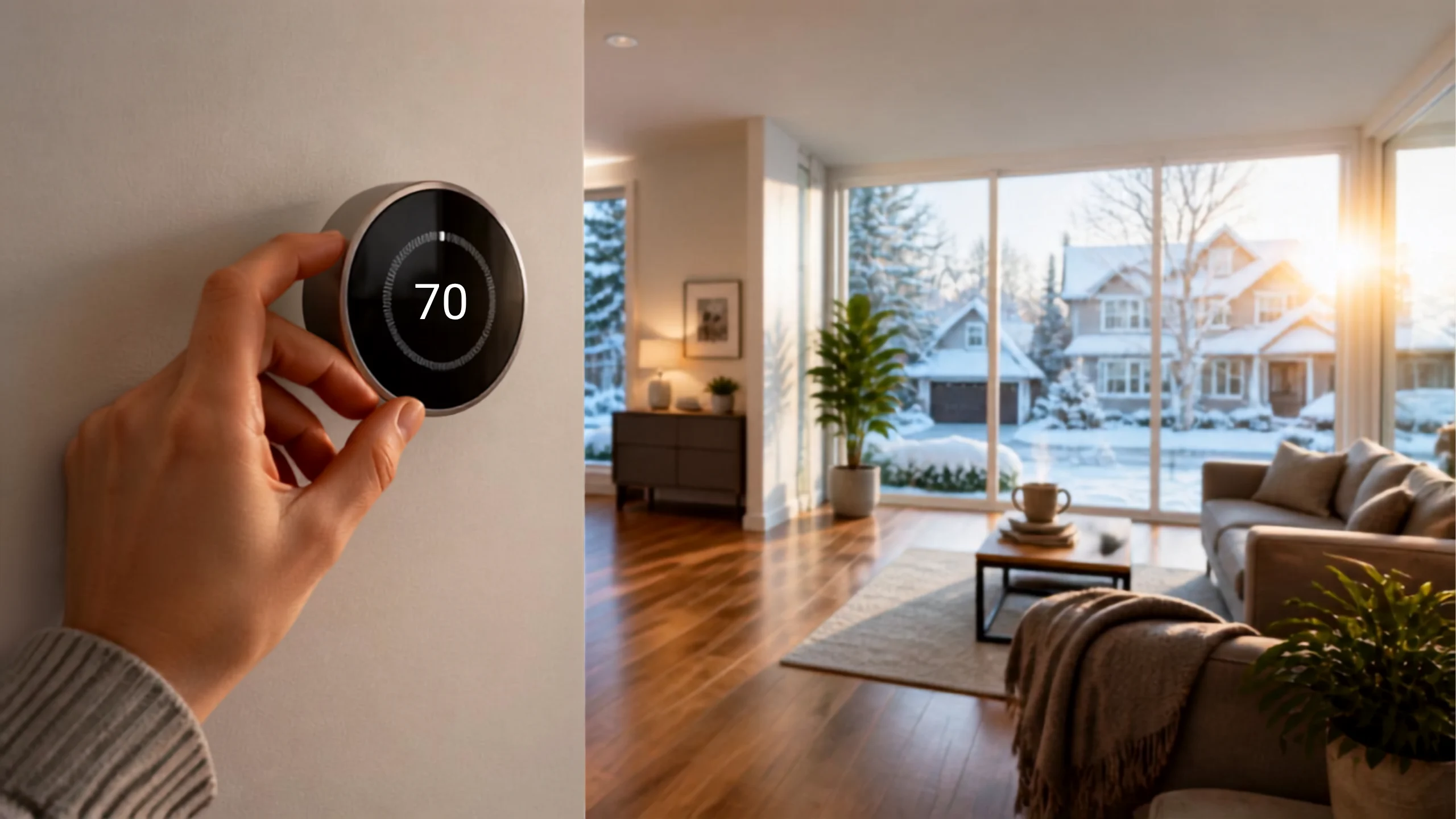 Smart thermostat controlling home temperature in a modern New York house