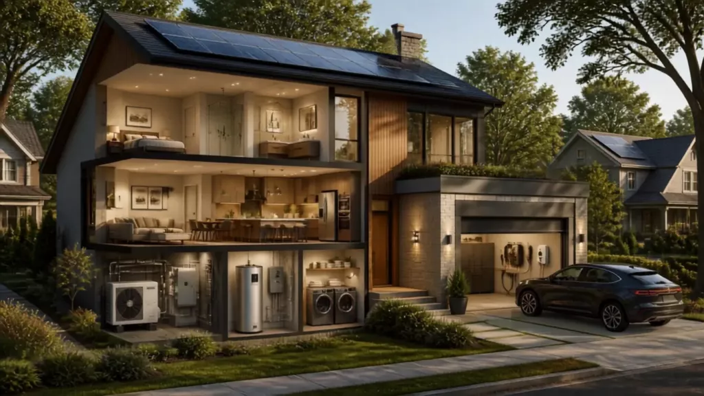 biggest household carbon emission sources including heating, electricity, transportation, water heating, and appliances