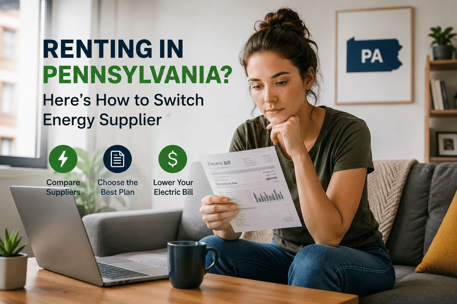 Pennsylvania renter comparing electricity rates