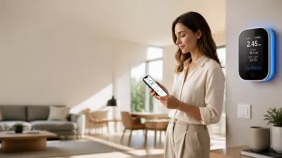 Homeowner monitoring pay as you go electricity usage using a smart meter and mobile app.