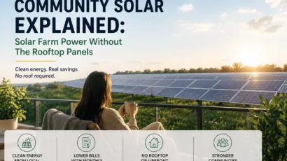 Community solar farm with a resident viewing solar panels