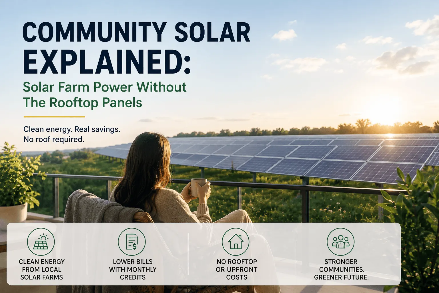Community solar farm with a resident viewing solar panels