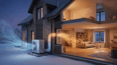 Heat pump heating a home in winter