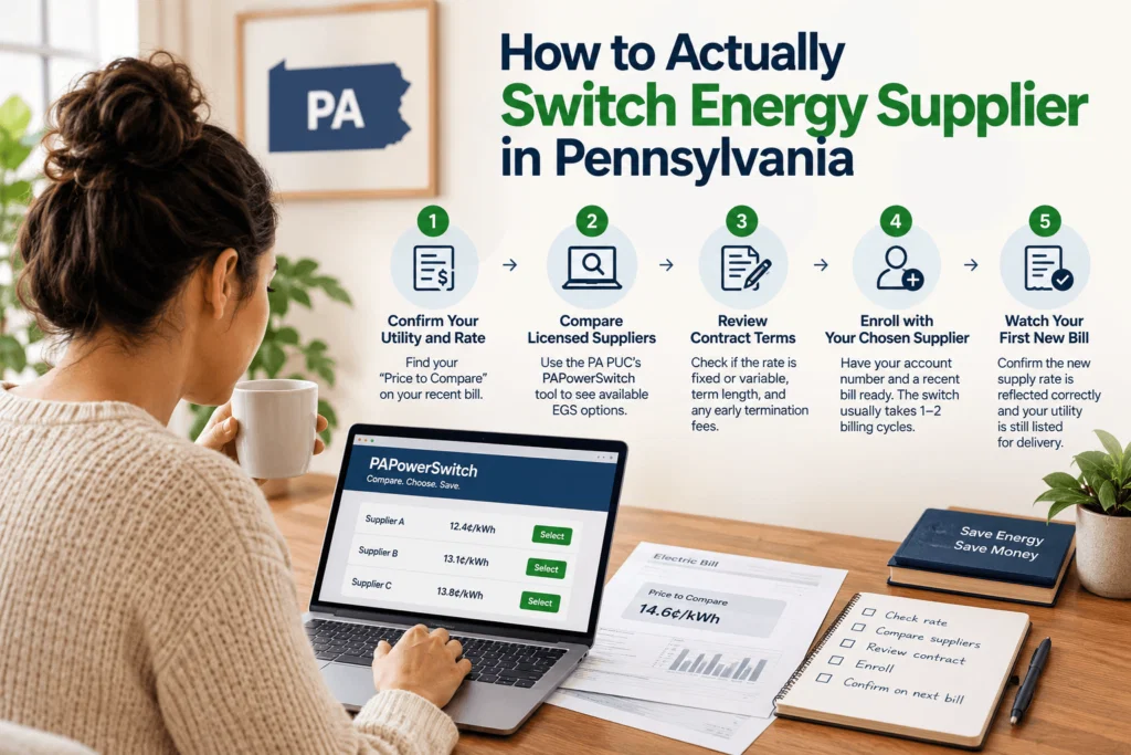 Renter choosing an electricity supplier in Pennsylvania.